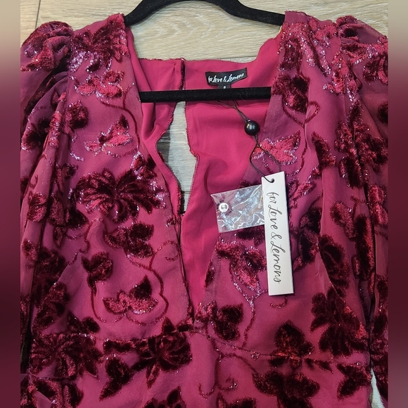 For Love And Lemons Penelope Deep Red Velvet Mini Dress Size Small - Picture 7 of 10